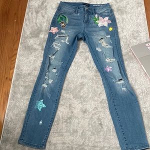 Women’s Bebe Skinny Printed Ripped Jeans